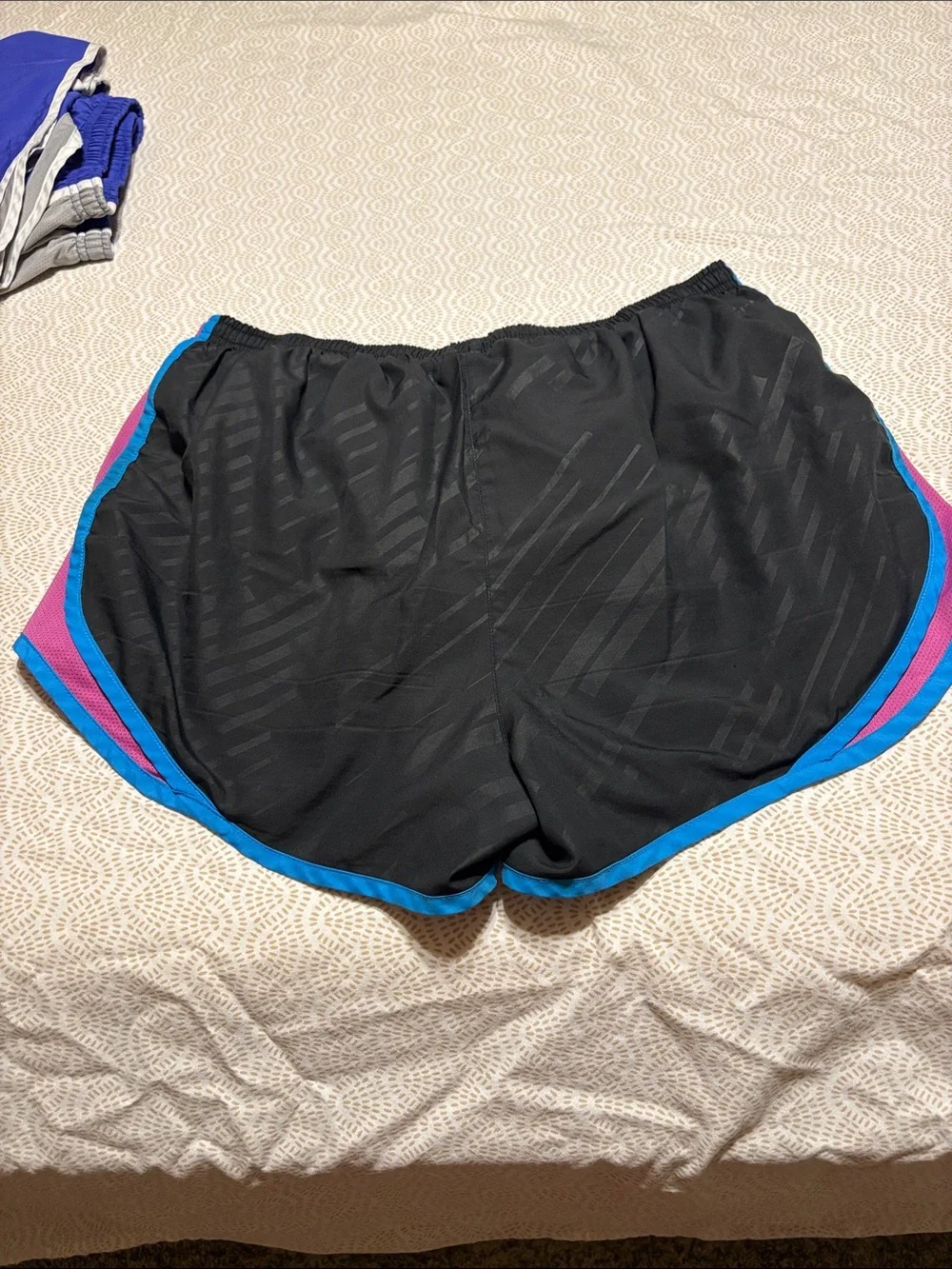 Nike Black Athletic Shorts with Blue and Pink Trim